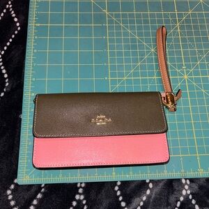 Coach Pink and Green Wristlet Clutch